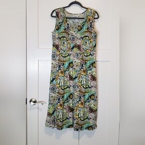 Croft & Barrow Smocked Paisley Floral Midi Dress Cotton Modal Green Yellow Large